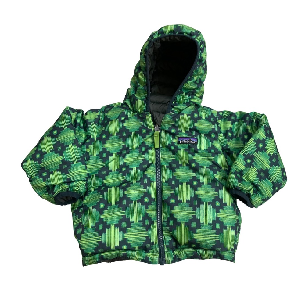 Patagonia Kids Reversible Sweater Hoodie Green Olive Puffer Jacket 12M-18M?